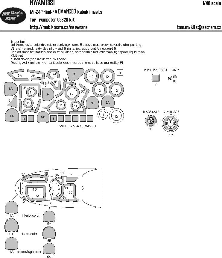 New Ware NWAM1331 1:48 Mil Mi-24P Hind-F ADVANCED kabuki masks