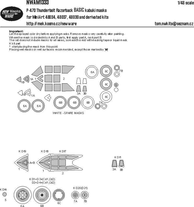 New Ware NWAM1333 1:48 P-47D Thunderbolt Razorback Basic Masks