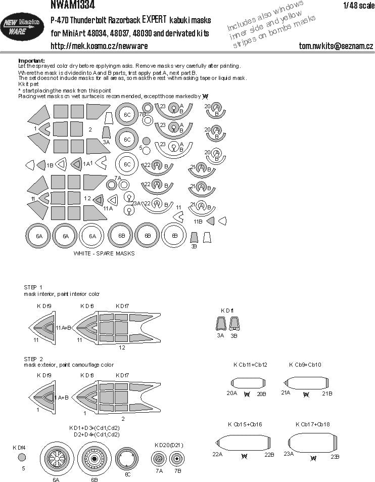 New Ware NWAM1334 1:48 P-47D Thunderbolt Razorback Expert Masks