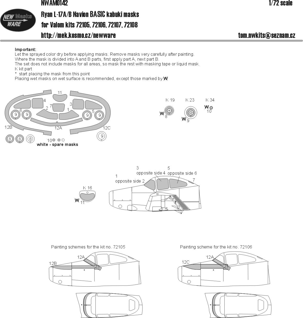 New Ware NWAM0142 1:72 Ryan L-17A/B Navion Basic Masks