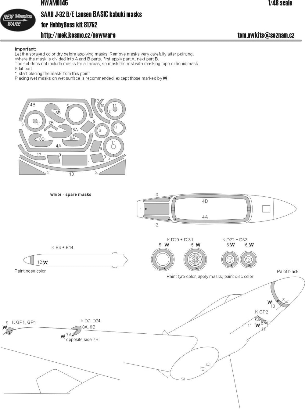 New Ware NWAM0145 1:48 Saab J-32B/E Lansen Basic Kabuki Masks