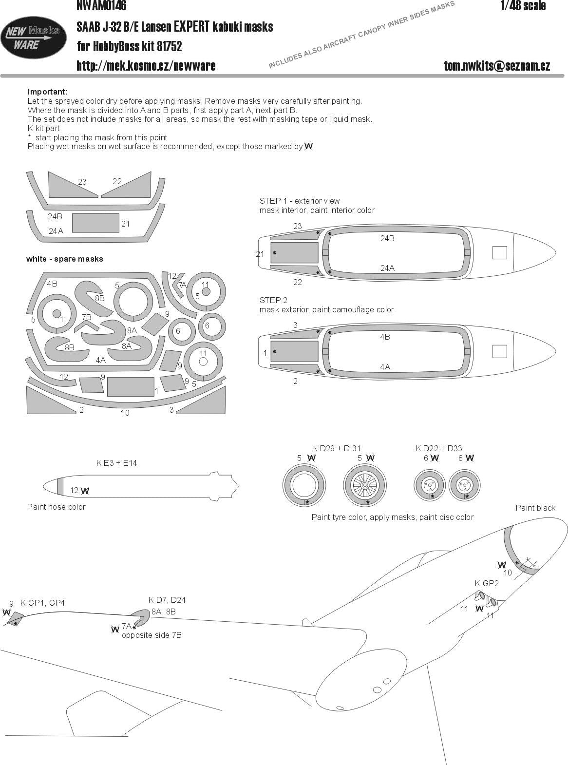 New Ware NWAM0146 1:48 Saab J-32B/E Lansen Expert Kabuki Masks