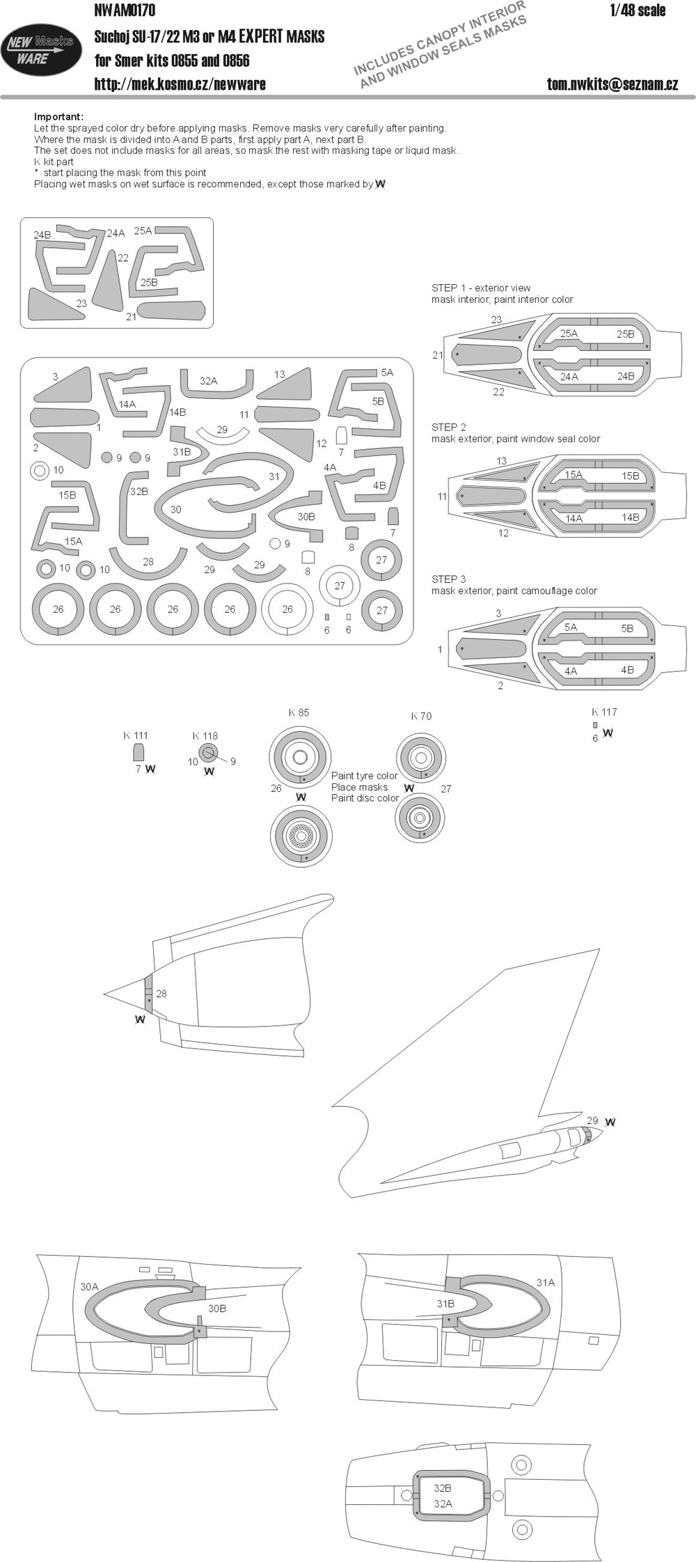 New Ware NWAM0170 1:48 Su-17M3/Su-22M4 Expert Kabuki Masks