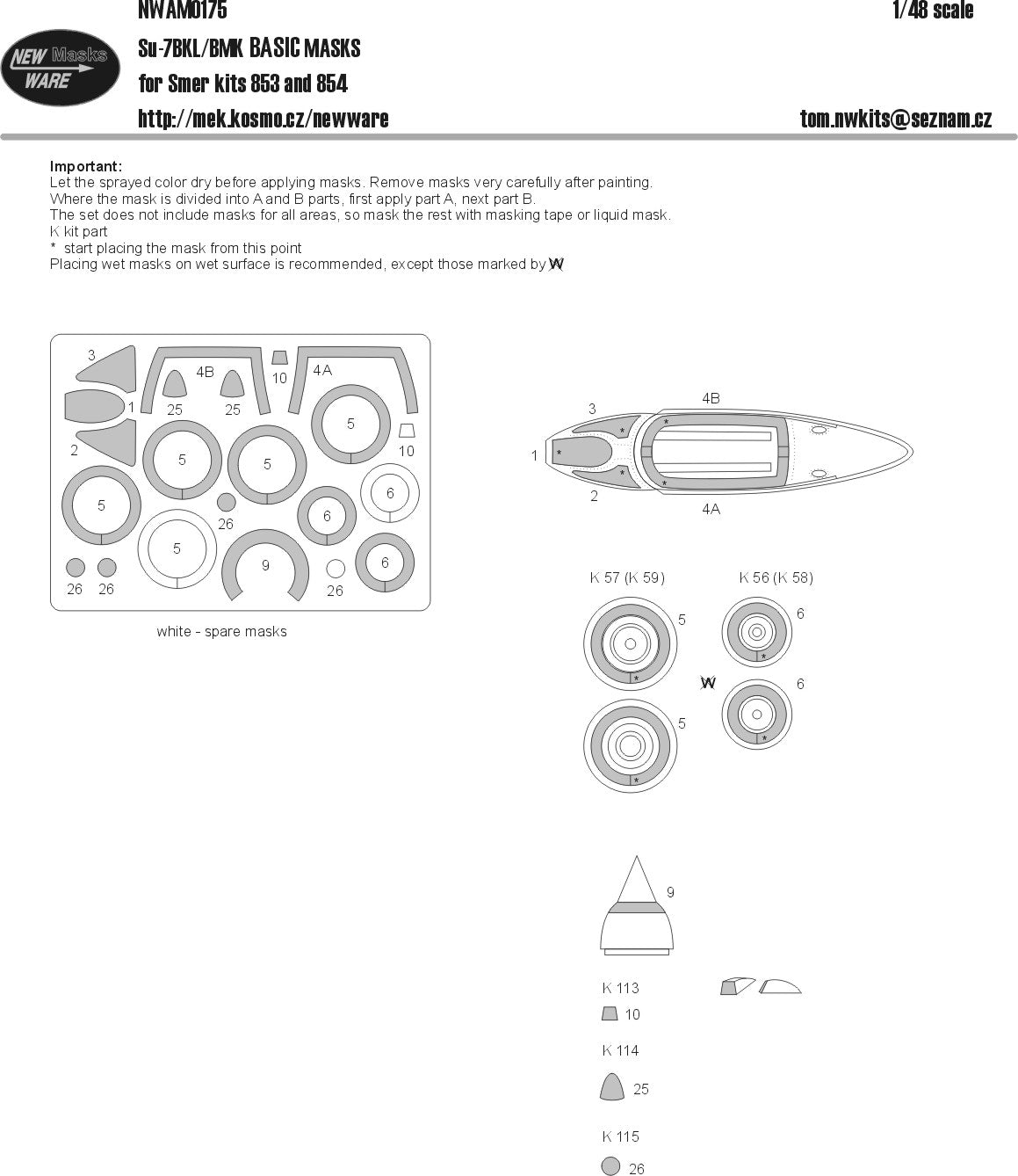 New Ware NWAM0175 1:48 Su-7BKL/BMK Basic Kabuki Masks