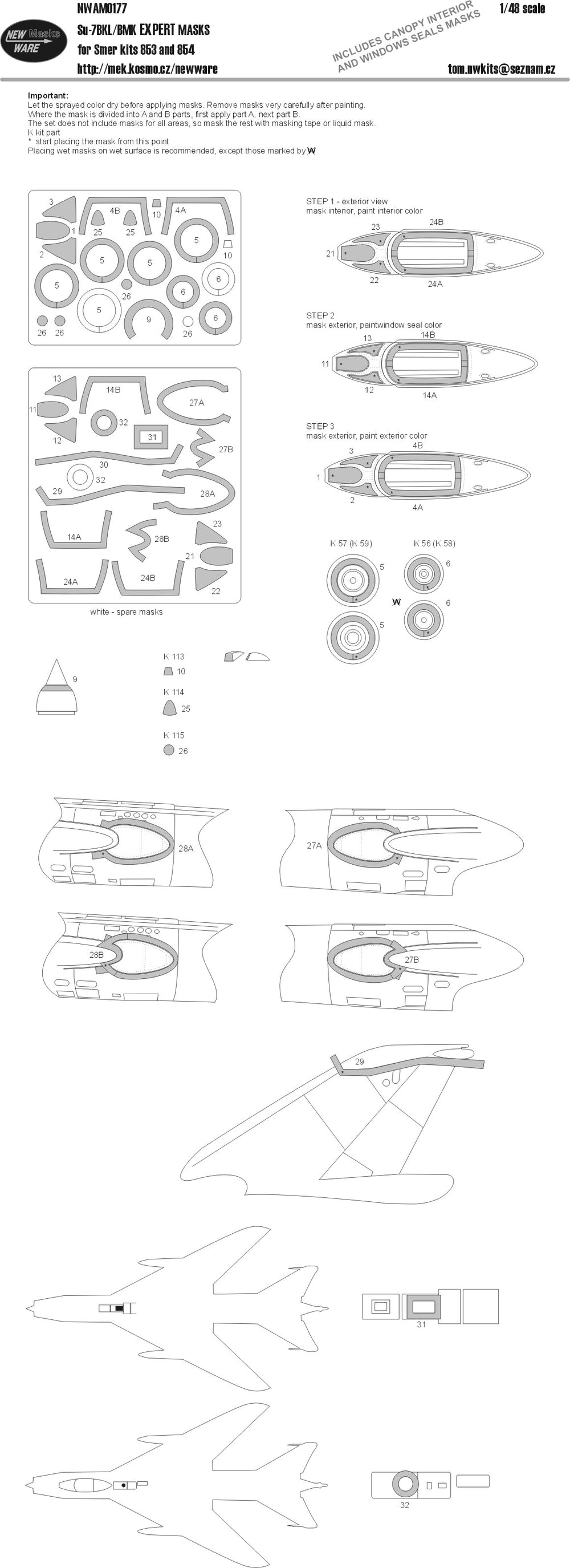 New Ware NWAM0177 1:48 Su-7BKL/BMK Expert Kabuki Masks