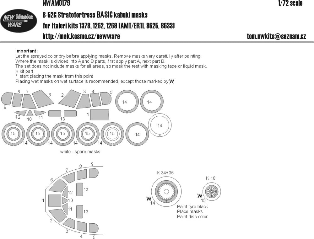 New Ware NWAM0902 1:72 B-52G/H Stratofortress Basic Masks