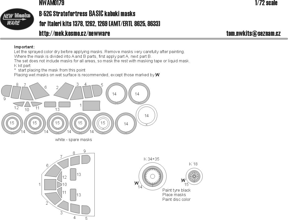 New Ware NWAM0902 1:72 B-52G/H Stratofortress Basic Masks