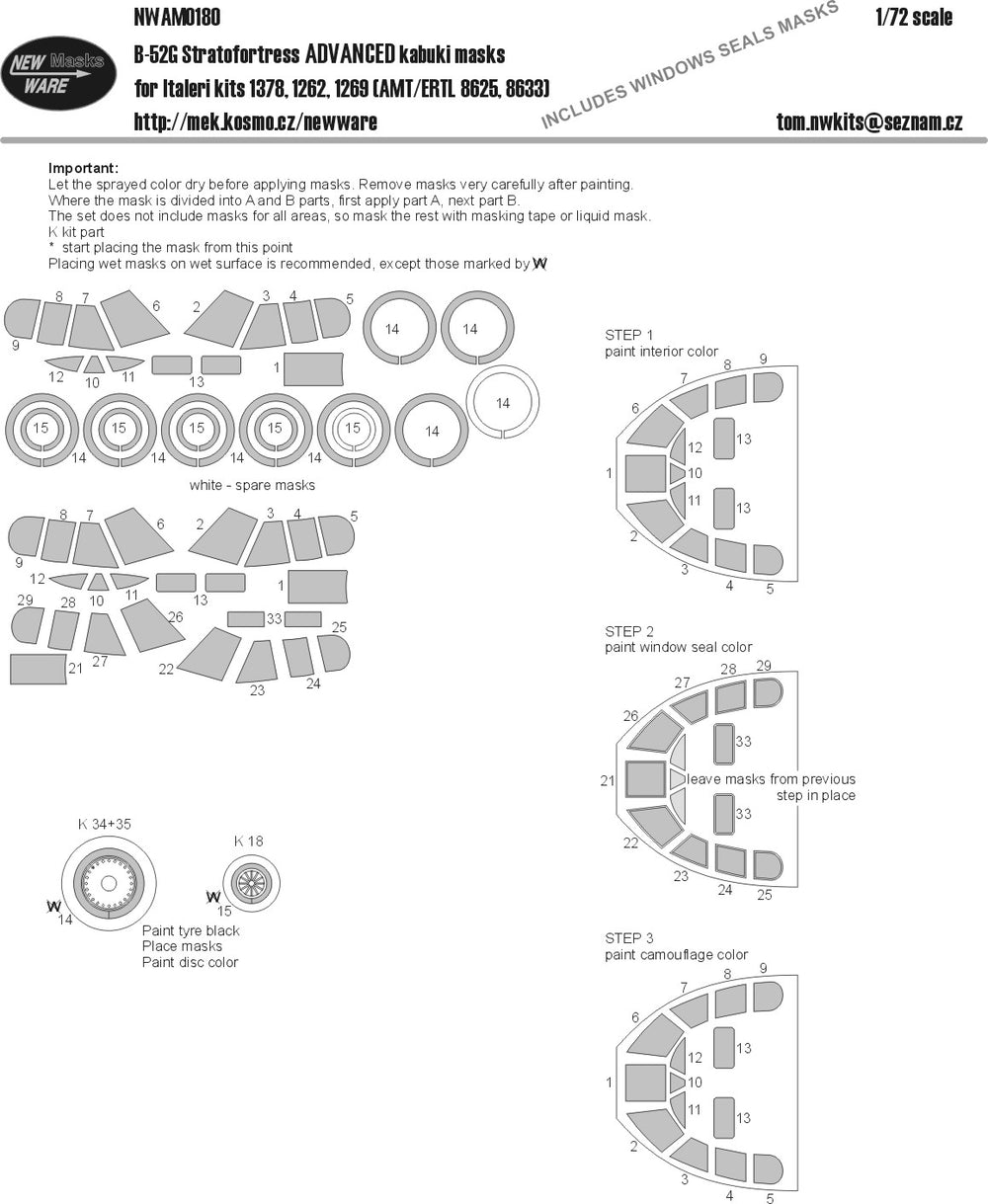 New Ware NWAM0903 1:72 B-52G/H Stratofortress Advanced Masks