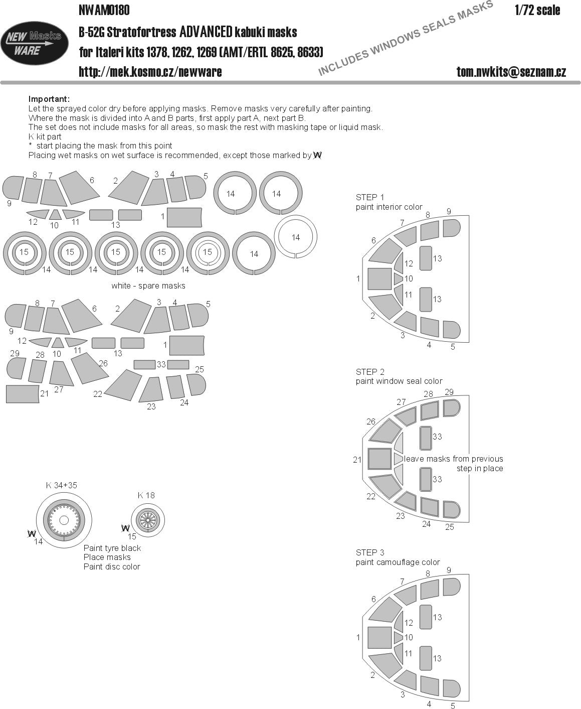 New Ware NWAM0903 1:72 B-52G/H Stratofortress Advanced Masks