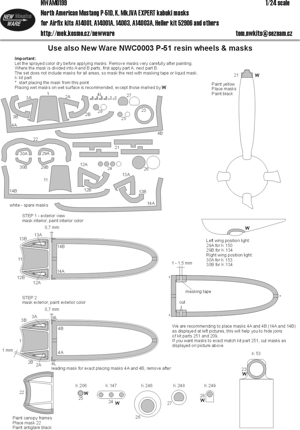 New Ware NWAM0199 1:24 P-51D/K Mustang Expert Kabuki Masks