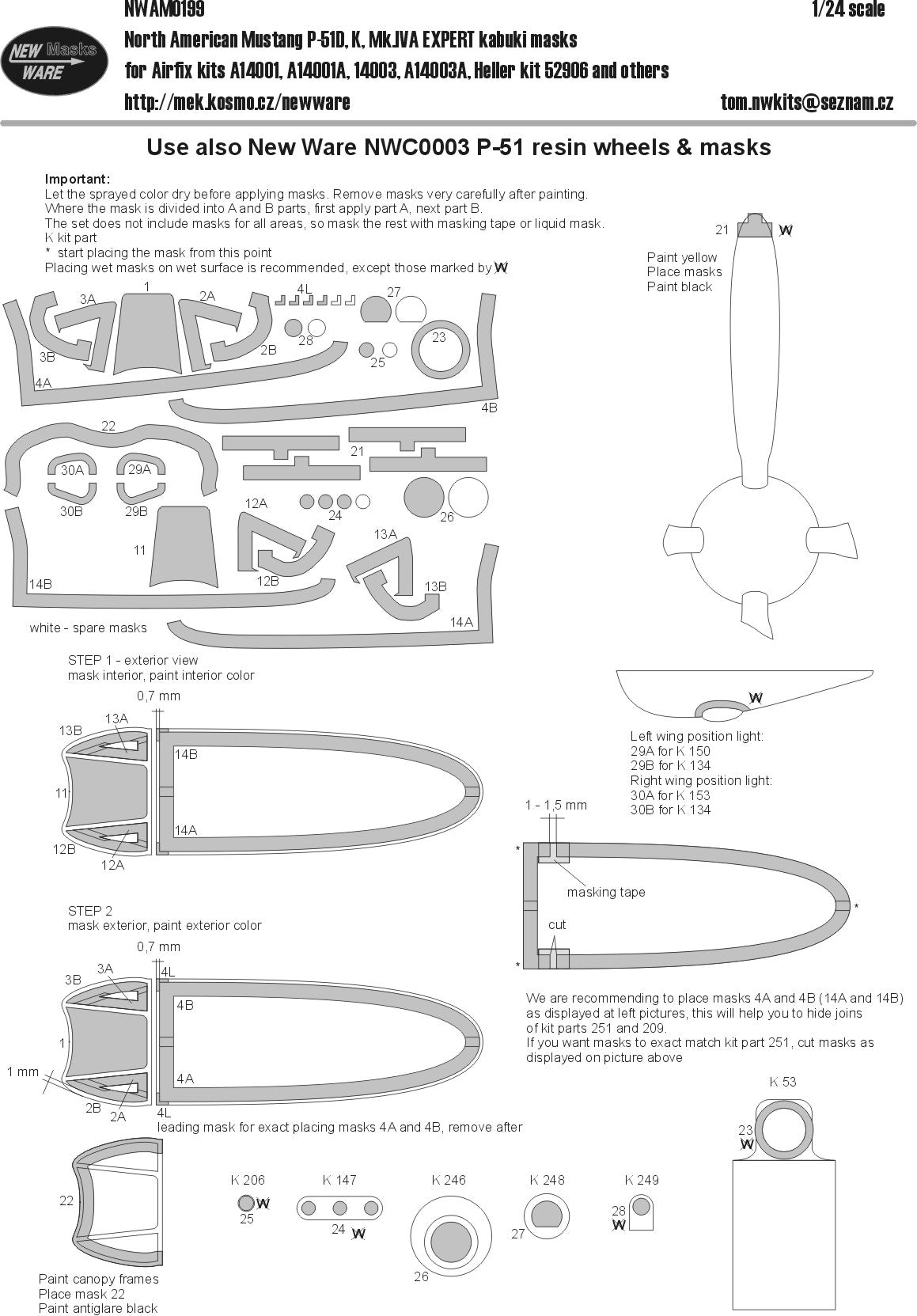 New Ware NWAM0199 1:24 P-51D/K Mustang Expert Kabuki Masks