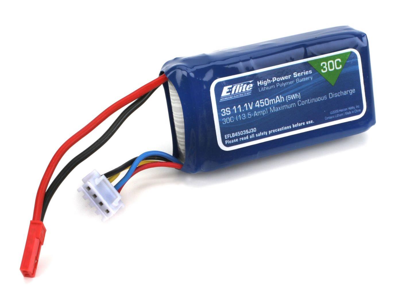 E-flite 450mAh 3S 11.1V 30C LiPo, 18AWG JST EFLB4503SJ30