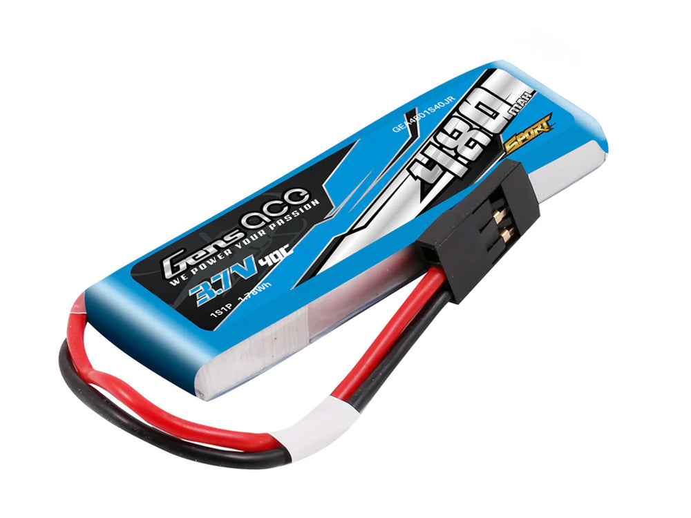 Gens Ace Li-Po Sport 1S 3.7V 480mAh 40C with JR G1S0480-40JR