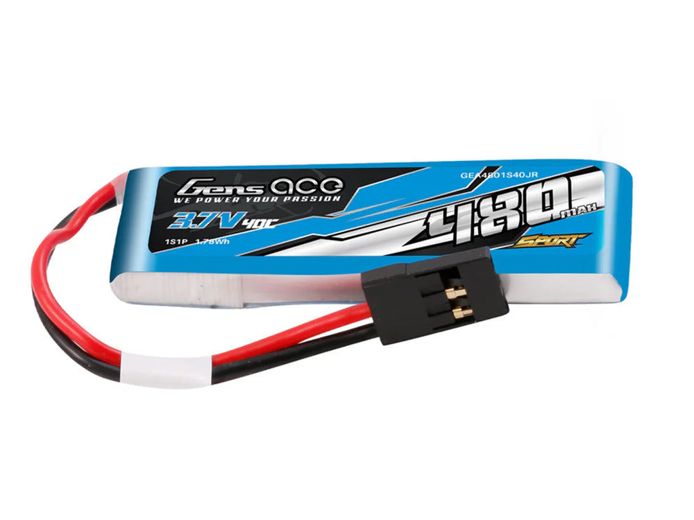 Gens Ace Li-Po Sport 1S 3.7V 480mAh 40C with JR G1S0480-40JR