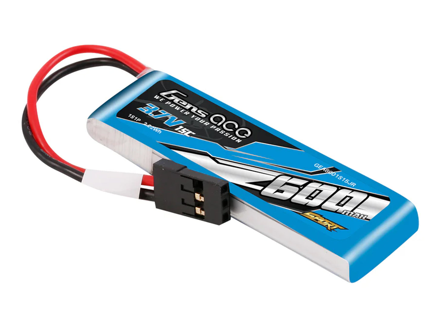 Gens Ace Li-Po Sport 1S 3.7V 600mAh 15C with JR G1S0600-15JR
