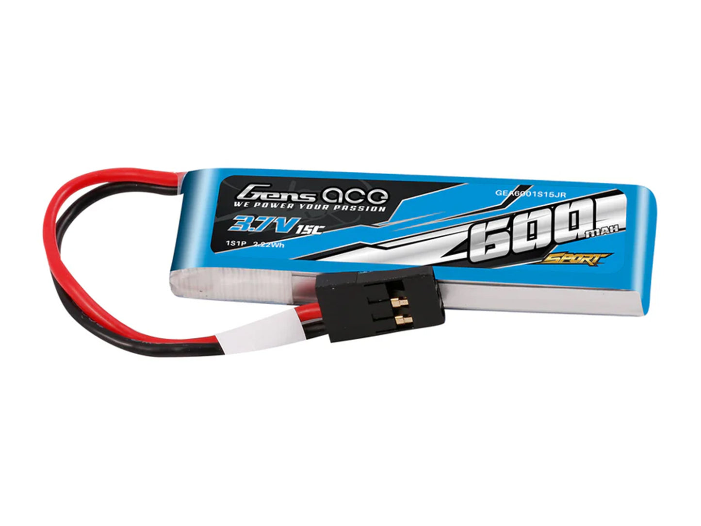 Gens Ace Li-Po Sport 1S 3.7V 600mAh 15C with JR G1S0600-15JR