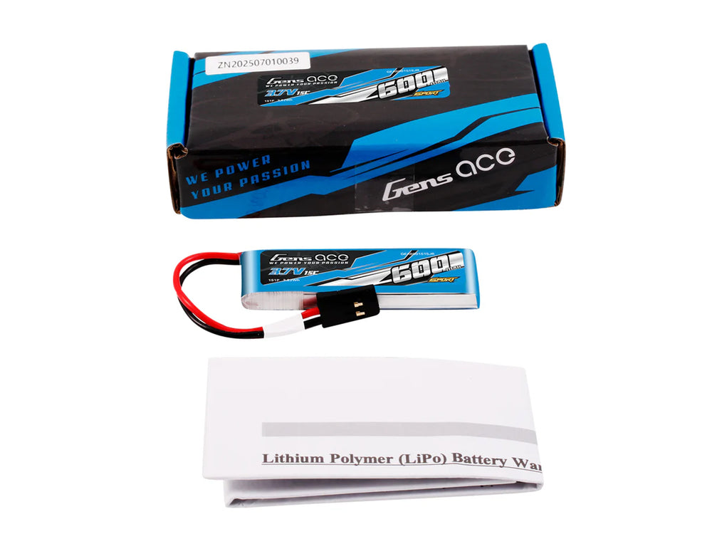 Gens Ace Li-Po Sport 1S 3.7V 600mAh 15C with JR G1S0600-15JR