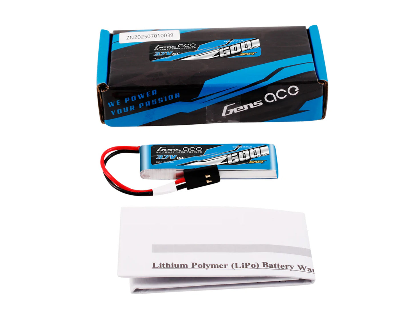 Gens Ace Li-Po Sport 1S 3.7V 600mAh 15C with JR G1S0600-15JR