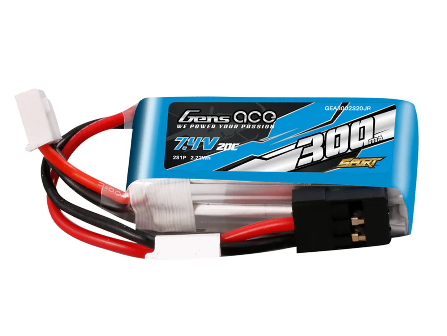 Gens Ace Li-Po Sport 2S 7.4V 300mAh 20C with JR G2S0300-20JR