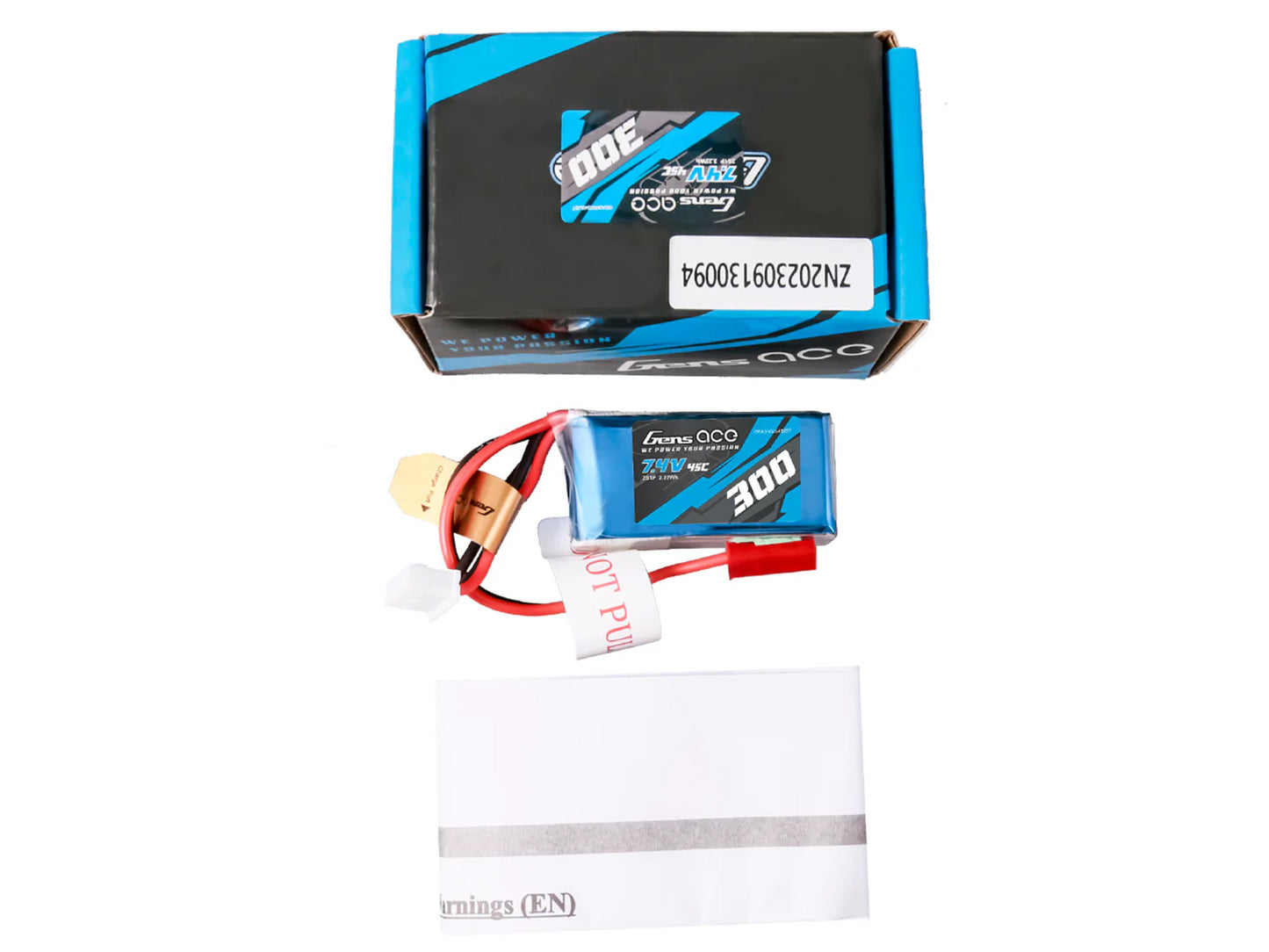 Gens Ace Li-Po 2S 7.4V 300mAh 45C with BEC G2S0300-45JST