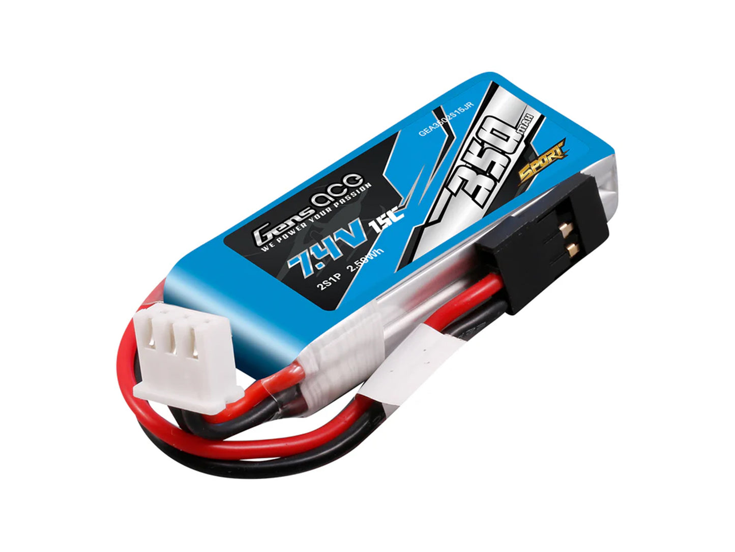 Gens Ace Li-Po Sport 2S 7.4V 350mAh 15C with JR G2S0350-15JR