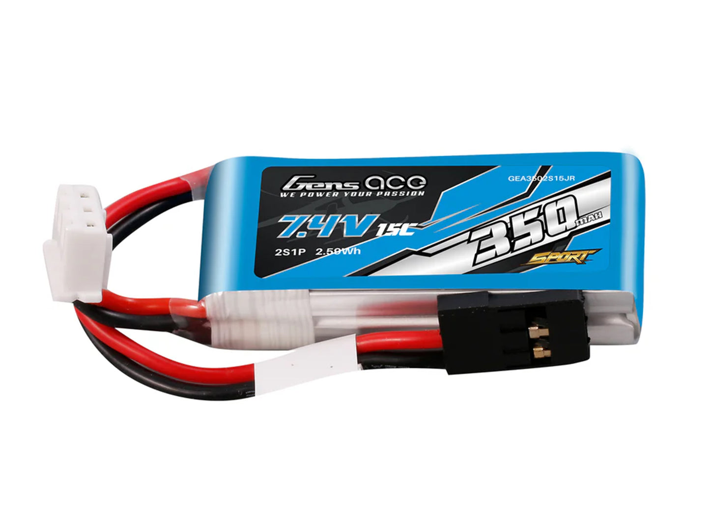 Gens Ace Li-Po Sport 2S 7.4V 350mAh 15C with JR G2S0350-15JR