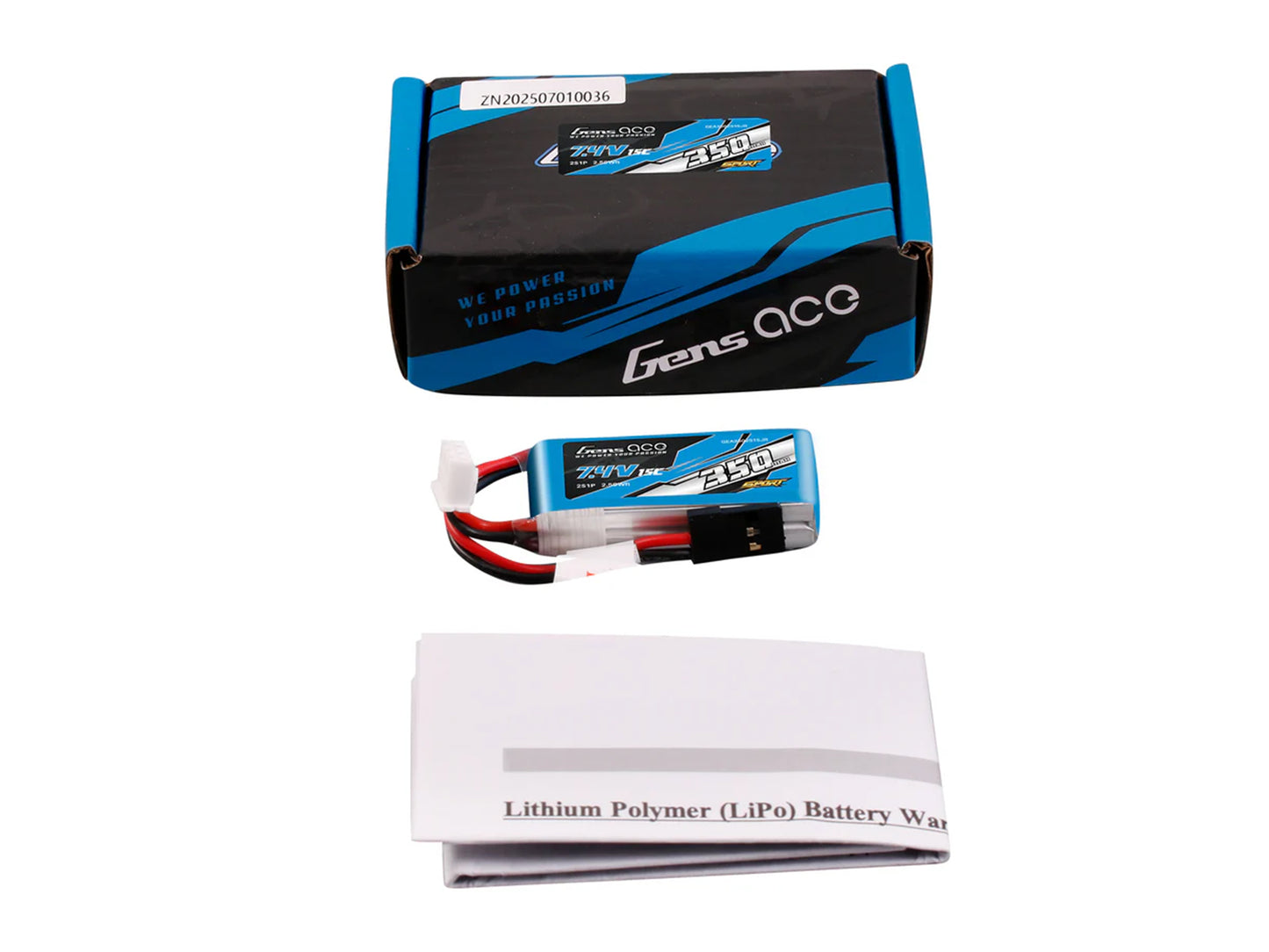 Gens Ace Li-Po Sport 2S 7.4V 350mAh 15C with JR G2S0350-15JR