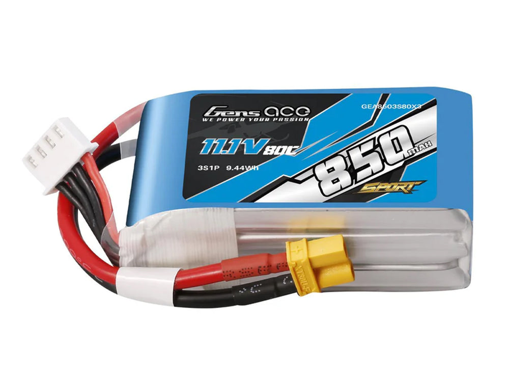 Gens Ace Li-Po 3S 11.1V 850mAh 80C with XT30 G3S0850-80X3