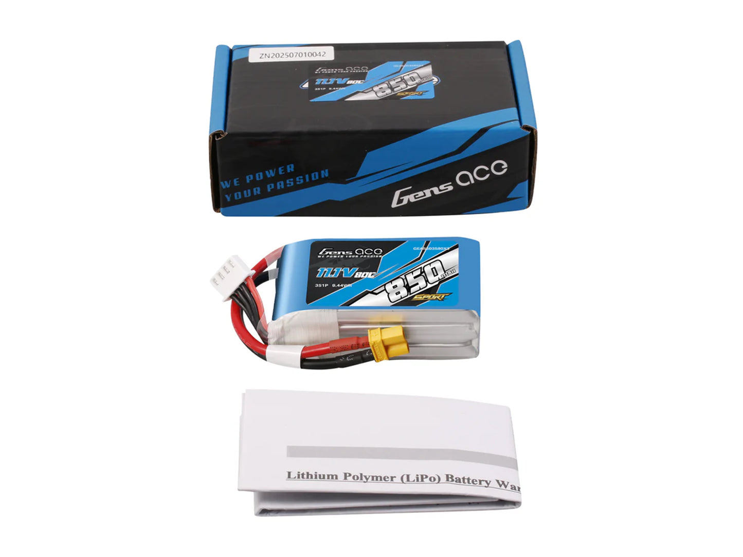 Gens Ace Li-Po 3S 11.1V 850mAh 80C with XT30 G3S0850-80X3