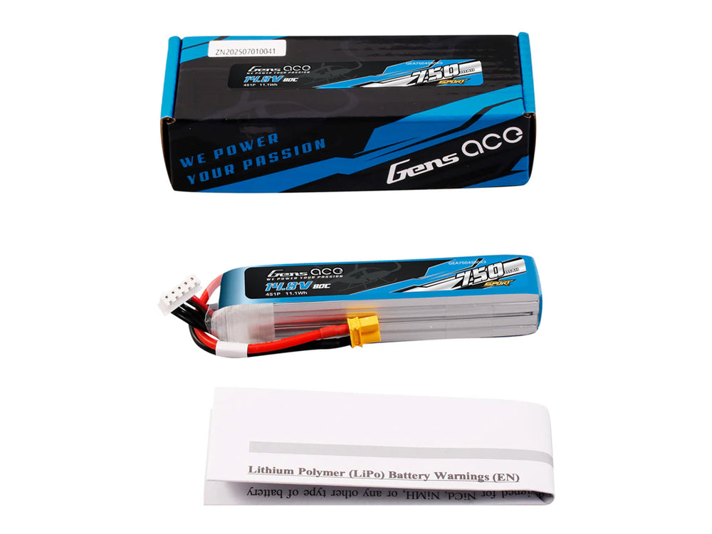 Gens Ace Li-Po Sport 4S 14.8V 750mAh 80C with XT30 G4S0750-80X3