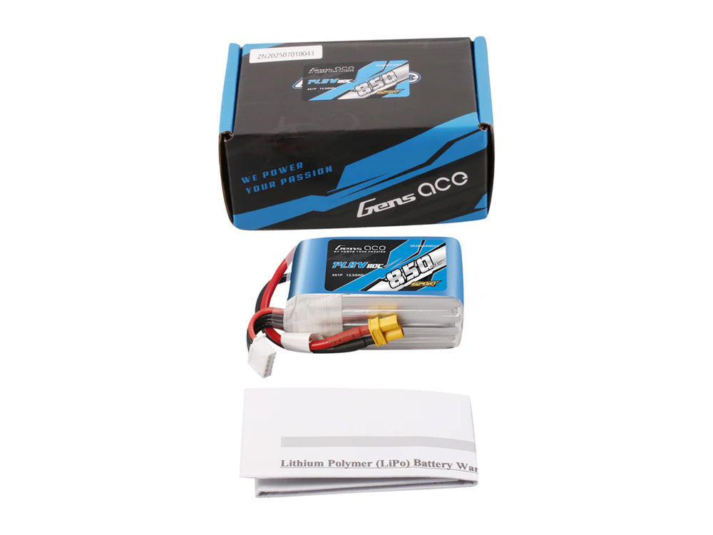 Gens Ace Li-Po 4S 14.8V 850mAh 80C with XT30 G4S0850-80X3