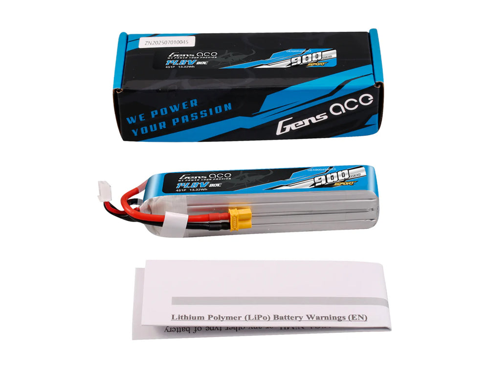 Gens Ace Li-Po Sport 4S 14.8V 900mAh 80C with XT30 G4S0900-80X3