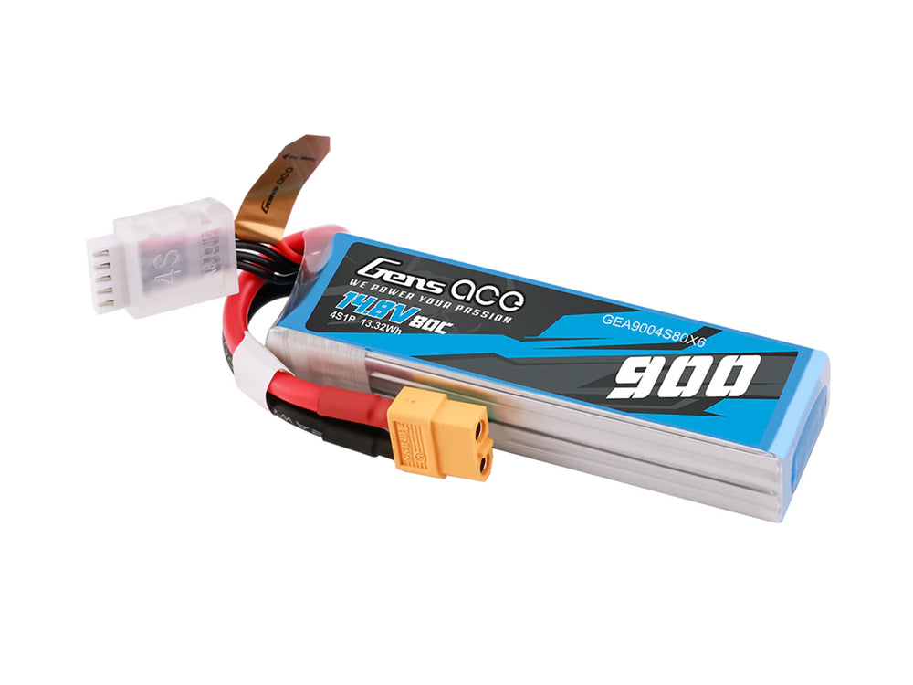 Gens Ace Li-Po 4S 14.8V 900mAh 80C with XT60 G4S0900-80X6