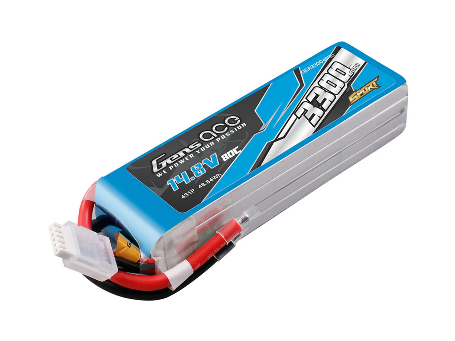 Gens Ace Li-Po Sport 4S 14.8V 3300mAh 80C with No Plug G4S3300-80