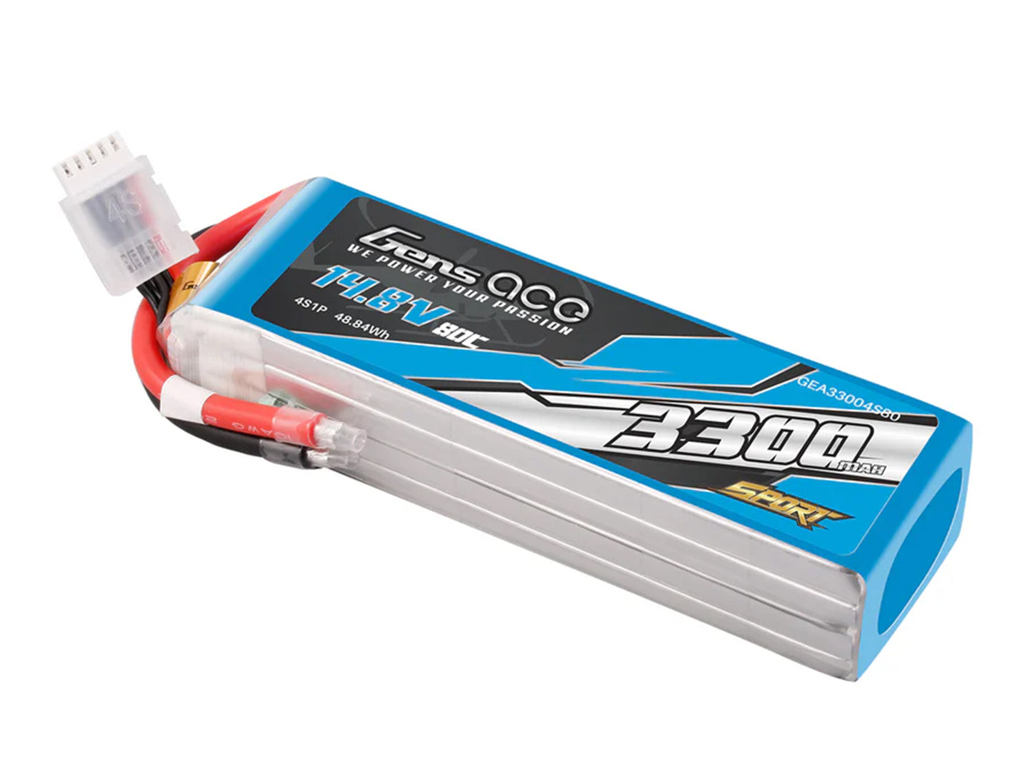 Gens Ace Li-Po Sport 4S 14.8V 3300mAh 80C with No Plug G4S3300-80