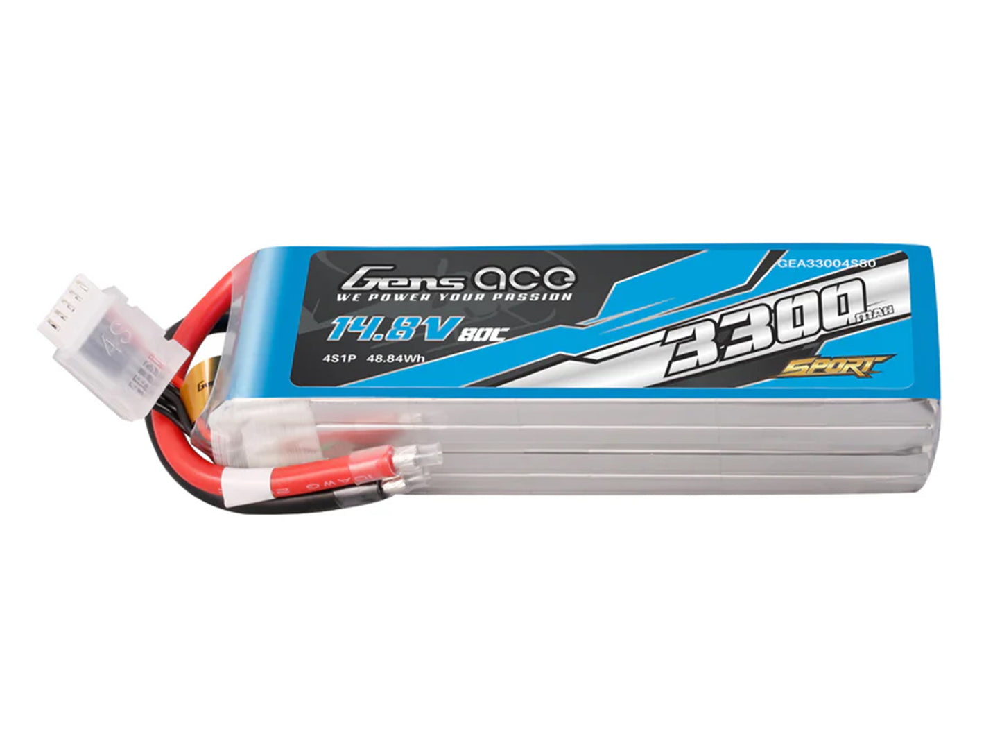 Gens Ace Li-Po Sport 4S 14.8V 3300mAh 80C with No Plug G4S3300-80