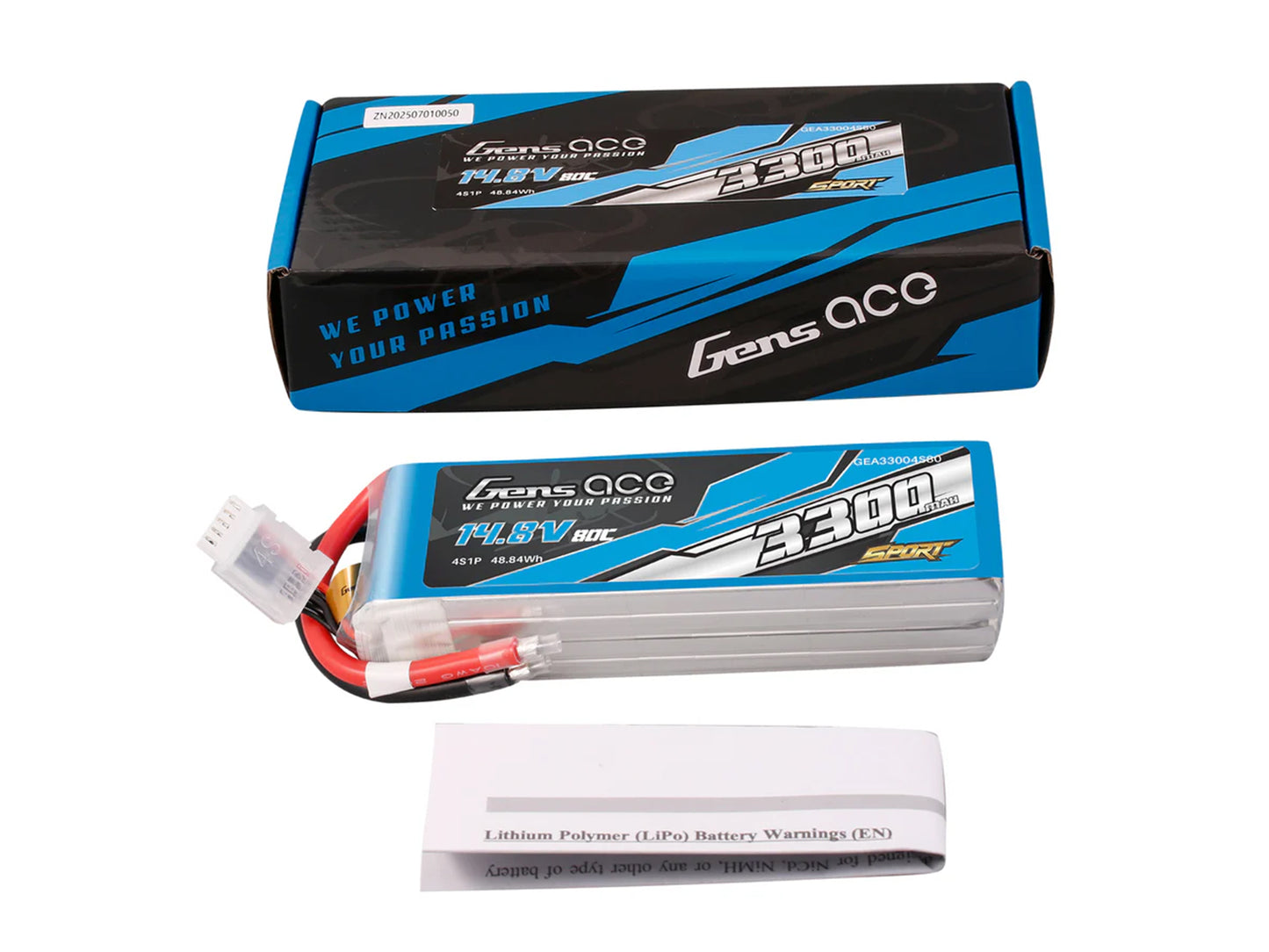 Gens Ace Li-Po Sport 4S 14.8V 3300mAh 80C with No Plug G4S3300-80
