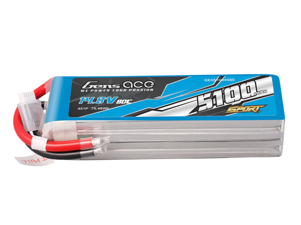 Gens Ace Li-Po Sport 4S 14.8V 5100mAh 80C with No Plug G4S5100-80