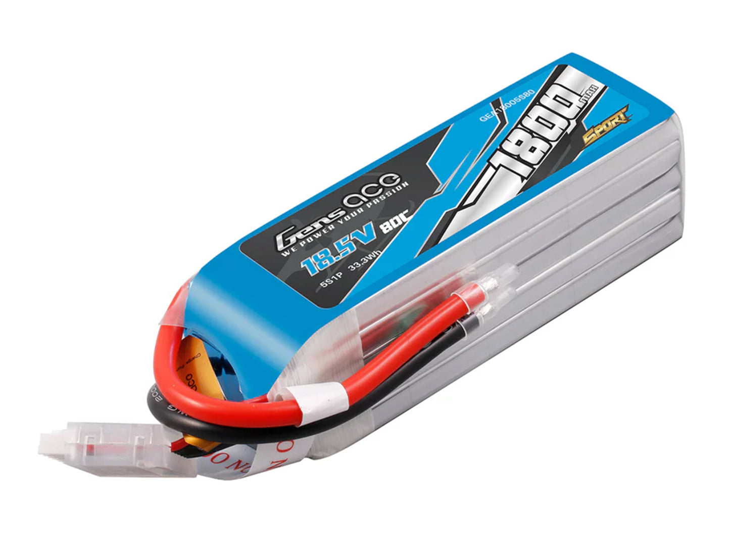 Gens Ace Li-Po Sport 5S 18.5V 1800mAh 80C with No Plug G5S1800-80