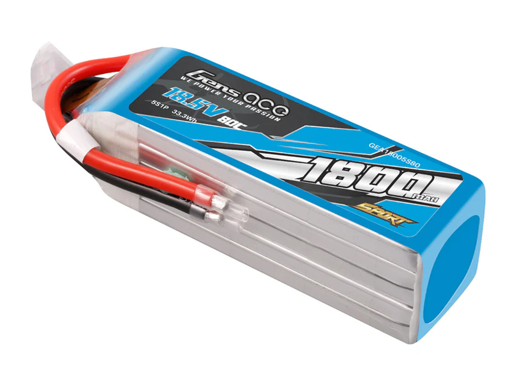 Gens Ace Li-Po Sport 5S 18.5V 1800mAh 80C with No Plug G5S1800-80
