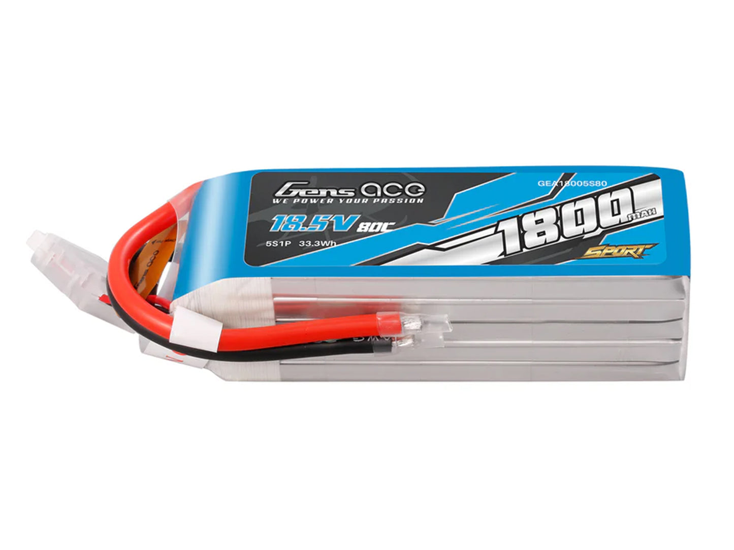 Gens Ace Li-Po Sport 5S 18.5V 1800mAh 80C with No Plug G5S1800-80