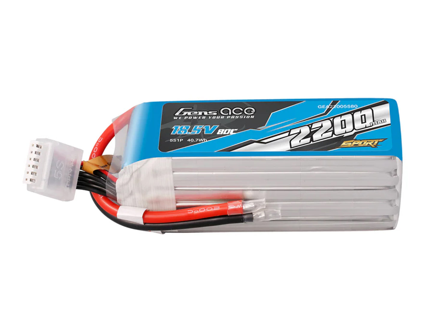 Gens Ace Li-Po Sport 5S 18.5V 2200mAh 80C with No Plug G5S2200-80