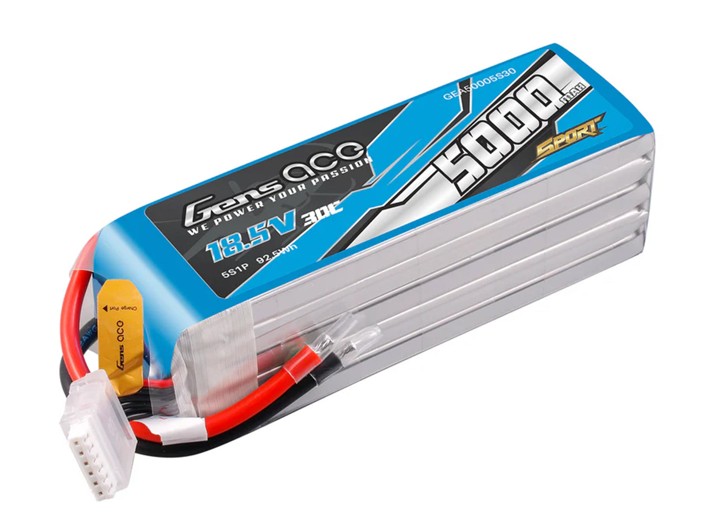 Gens Ace Li-Po Sport 5S 18.5V 5000mAh 30C with No Plug G5S5000-30