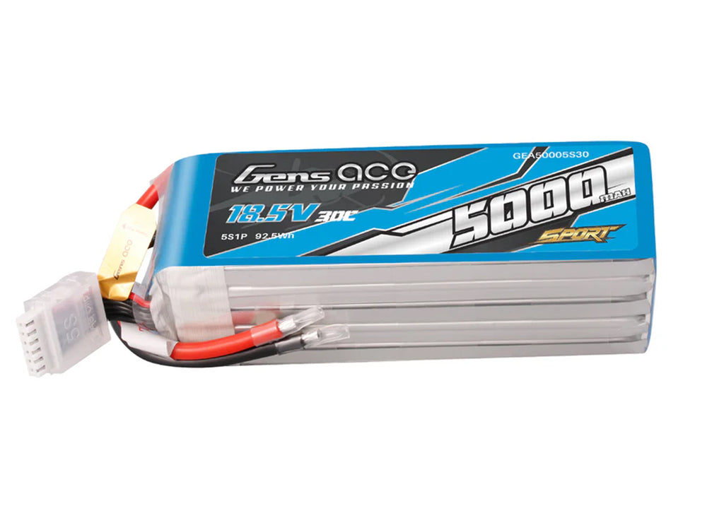 Gens Ace Li-Po Sport 5S 18.5V 5000mAh 30C with No Plug G5S5000-30