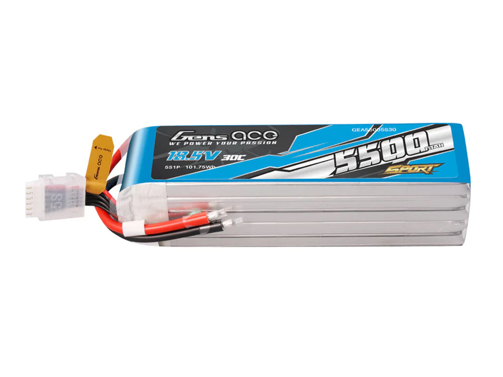 Gens Ace Li-Po Sport 5S 18.5V 5500mAh 30C with No Plug G5S5500-30