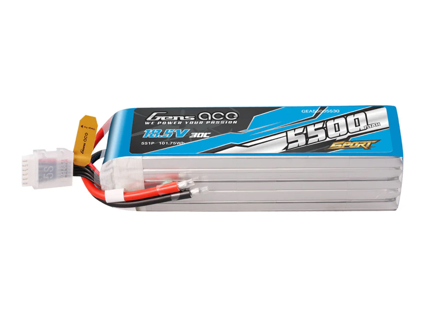 Gens Ace Li-Po Sport 5S 18.5V 5500mAh 30C with No Plug G5S5500-30