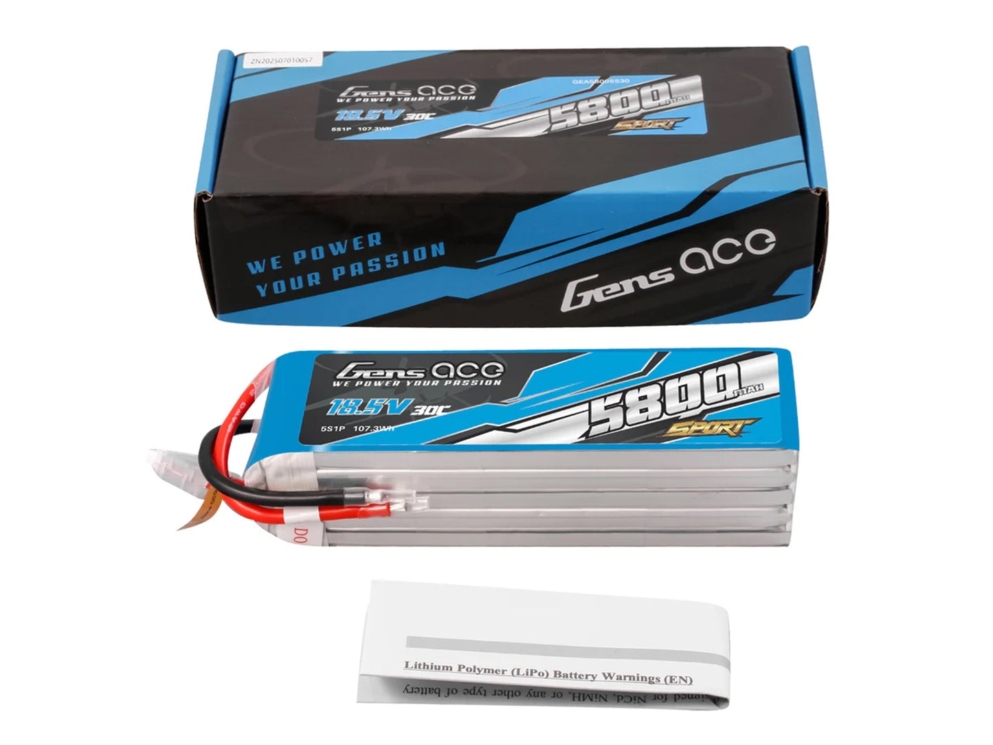 Gens Ace Li-Po Sport 5S 18.5V 5800mAh 30C with No Plug G5S5800-30