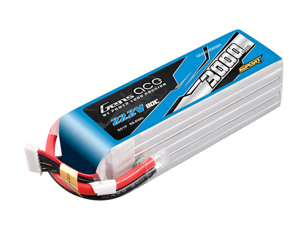 Gens Ace Li-Po Sport 6S 22.2V 3000mAh 80C with No Plug G6S3000-80