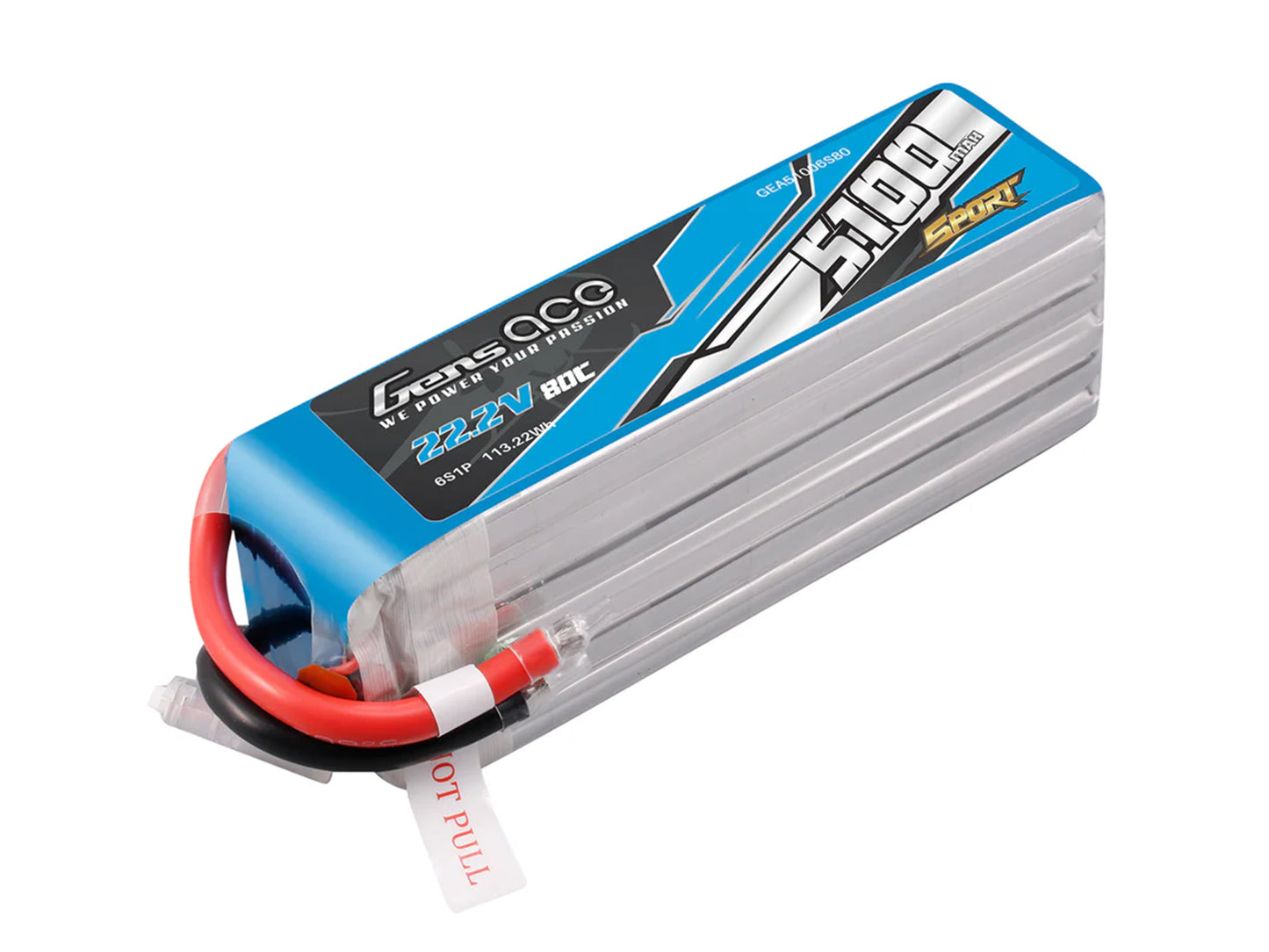 Gens Ace Li-Po Sport 6S 22.2V 5100mAh 80C with No Plug G6S5100-80