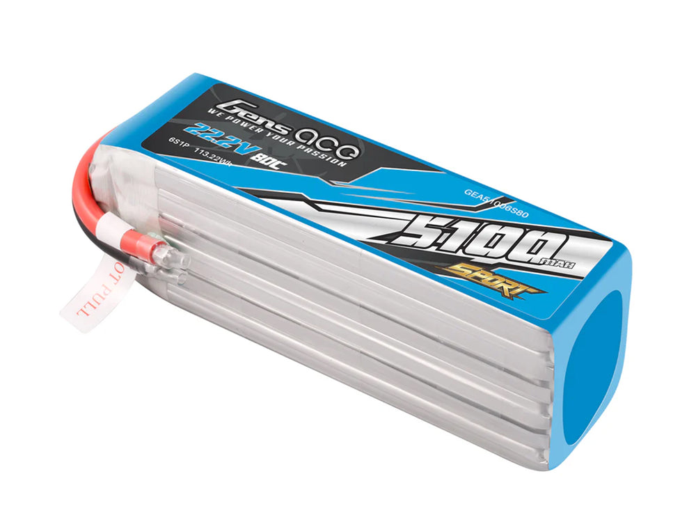 Gens Ace Li-Po Sport 6S 22.2V 5100mAh 80C with No Plug G6S5100-80